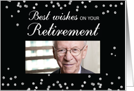 Custom Photo Retirement Congratulations Black with Silver Sparkles card