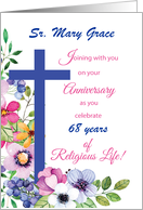 Custom Name and Year Anniversary Nun Religious Life Cross and Flowers card