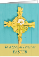 Easter to Priest Palm Cross with Lily on Teal card