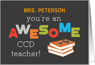 Personalize Name CCD Teacher Appreciation Day Religion Book Awesome card