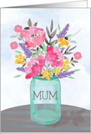 Mum on Mothers Day Mason Jar Vase with Flowers card