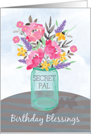 Secret Pal Birthday Blessings Jar Vase with Flowers card