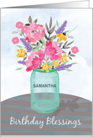 Custom Name Birthday Blessings Jar Vase with Flowers card