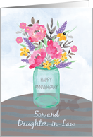 Son and Daughter in Law Anniversary Jar Vase with Flowers card