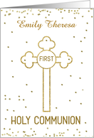 Custom Name First Communion Gold Cross card