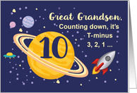 Great Grandson 10th Birthday Planets in Outer Space with Rocket Ship card