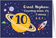 Great Nephew 10th Birthday Planets in Outer Space with Rocket Ship card