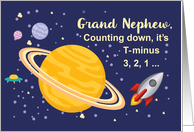 Grand Nephew Birthday Planets in Outer Space with Rocket Ship card