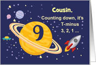 Custom Relation Cousin 9th Birthday Planets in Outer Space with Rocket card