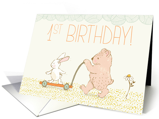 First Birthday Walking Bear and Rabbit card (1530076)