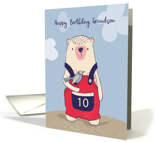 Grandson 10 Year Old Bear and Bird Birthday card (1530414)