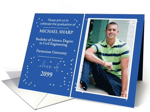 Graduation Custom Photo Name Announcement Invitation Blue card