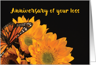 Religious Anniversary of Loss Butterfly on Sunflowers card