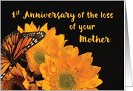 First Anniversary of Loss of Mother Butterfly on Sunflowers card