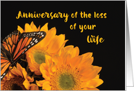 Anniversary of Loss of Wife Butterfly on Sunflowers card