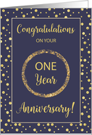 One Year Business Anniversary Navy and Gold Look Dots card