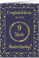 Nine Years Business Anniversary Navy and Gold Look Dots card