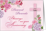 Parents Religious Wedding Anniversary Rings Cross and Flowers card