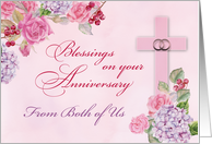 From Both of Us Religious Wedding Anniversary Rings Cross Flowers card