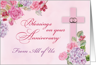 From All of Us Religious Wedding Anniversary Rings Cross Flowers card