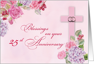 Year Specific Religious Wedding Anniversary Rings Cross and Flowers card