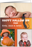 Halloween Custom 3 Photo Name Black Cat card