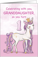 Granddaughter 1st Birthday Pink Horse With Crown card