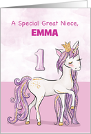 Custom Name Great Niece 1st Birthday Pink Horse With Crown card