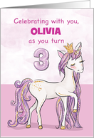 Custom Name 3rd Birthday Pink Horse With Crown card