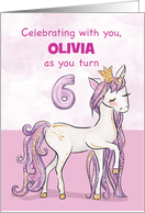 Custom Name 6th Birthday Pink Horse With Crown card