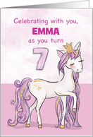 Custom Name 7th Birthday Pink Horse With Crown card