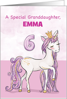 Custom Name Granddaughter 6th Birthday Pink Horse With Crown card