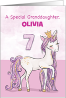 Custom Name Granddaughter 7th Birthday Pink Horse With Crown card