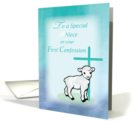 Niece First Confession Lamb Cross on Teal and Purple card (1537456)