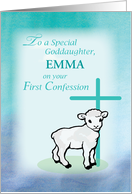 Goddaughter Personalize Name First Confession Lamb Cross card