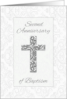 Second Anniversary Baptism Blessings Cross with Swirls card