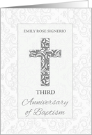 Custom Name and Year Third Anniversary Baptism Blessings Cross card