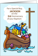 Custom Name and Year Third Anniversary of Baptism Boy Noahs Ark card