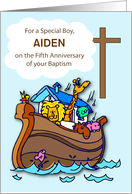 Custom Name Fifth Anniversary of Baptism Boy Noahs Ark card