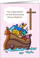 Girl Baptism Anniversary with Noahs Ark and Cross card