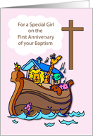 First Anniversary of Baptism Girl Noahs Ark card