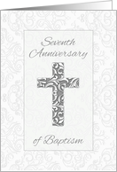 Seventh Anniversary Baptism Blessings Cross with Swirls card