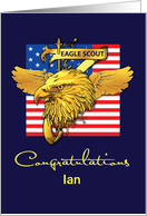 Custom Name Ian Eagle Scout Congratulations Gold Look Eagle Flag card