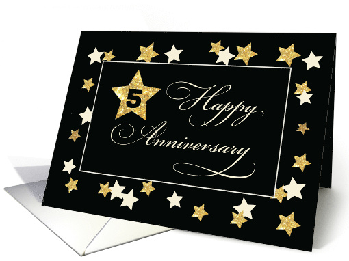 Fifth Employee Anniversary Black Gold Effect Stars card (1542308)
