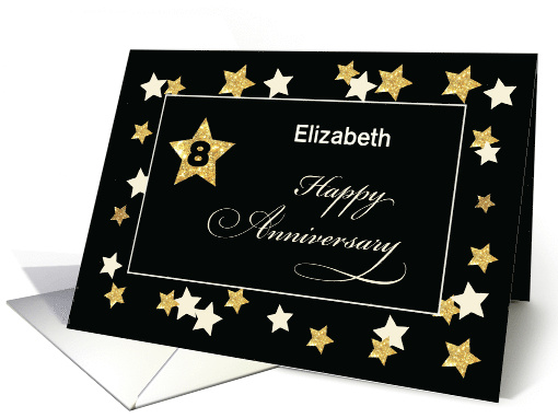 Custom Name Eighth Employee Anniversary Black Gold Effect Stars card