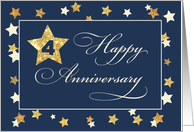 Fourth Employee Anniversary Navy Gold Effect Stars card