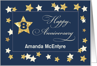 Custom Name Eighth Employee Anniversary Navy Gold Effect Stars card