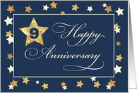 Ninth Employee Anniversary Navy Gold Effect Stars card