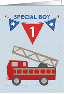 1st Birthday Boy Firetruck card