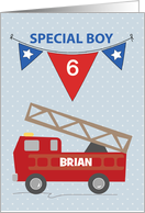 Custom Name and Age Brian 6th Birthday Boy Firetruck card